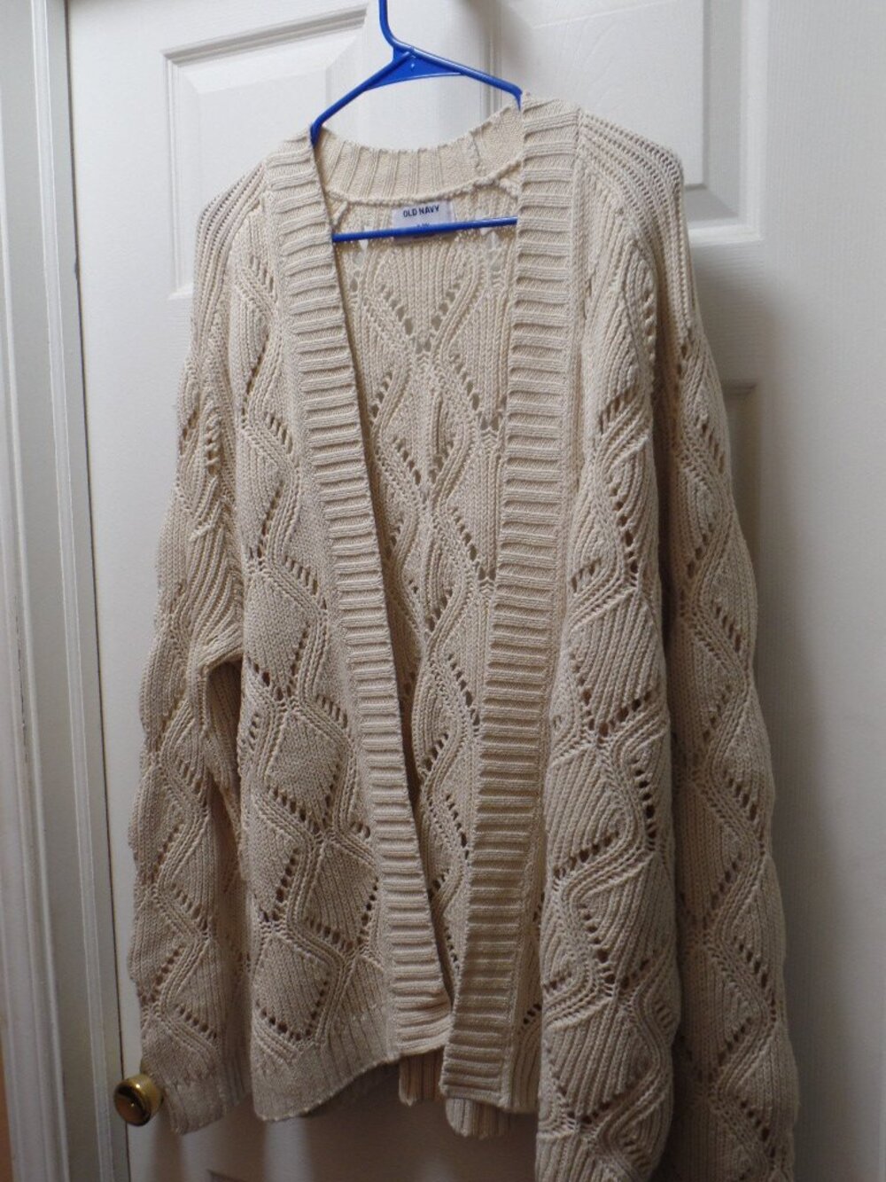 *EUC* Old Navy XL Tall 18 20 *FLAW* Crocheted Open Cardigan Vanilla Ecru Grandma
